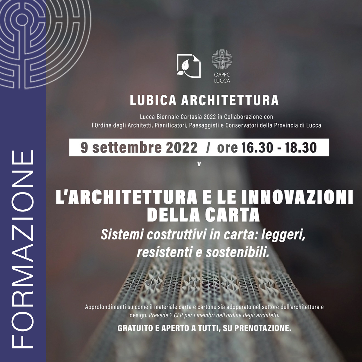 architettilucca's tweet image. Venerdì  9.09 seminario “L’Architettura e le innovazioni della carta”, dedicato all’uso della carta nelle costruzioni, nell’ambito della Sezione Architettura di #lubica 22. info e dettagli del programma al link: architettilucca.it/news/oappc-lu_…
#CARTASIA  #paperarchitecture #paperdesign
