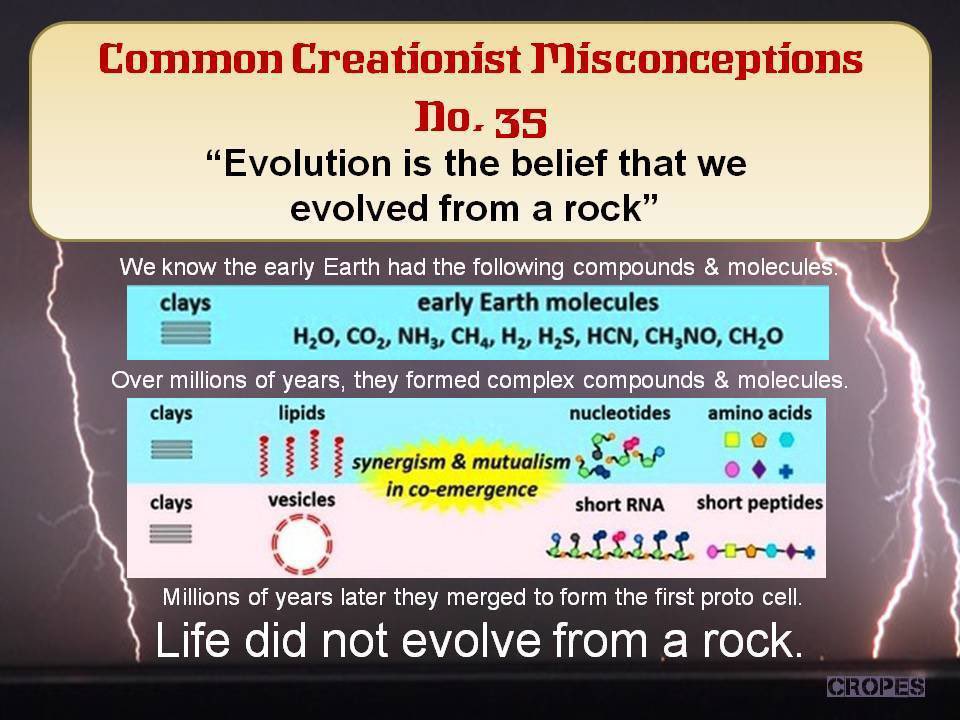 @BenEJohnson1 @MarksWsoul No. That isn’t what the science says. It never has. Science still hasn’t determined the exact chemical process, but it didn’t involve rocks. It did involve chemicals. I dismissed your claim b/c it is common creationist trope debunked more times than I can count. But you go …