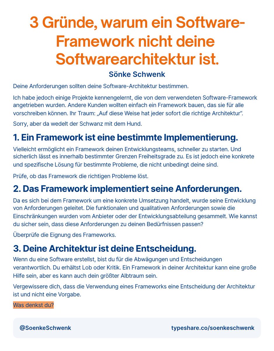 SoenkeSchwenk's tweet photo. 3 Gründe, warum ein Software-Framework nicht deine Softwarearchitektur ist.
#Softwarearchitektur #Softwareentwicklung #Softwareframeworks https://t.co/5ykZQyUdLS