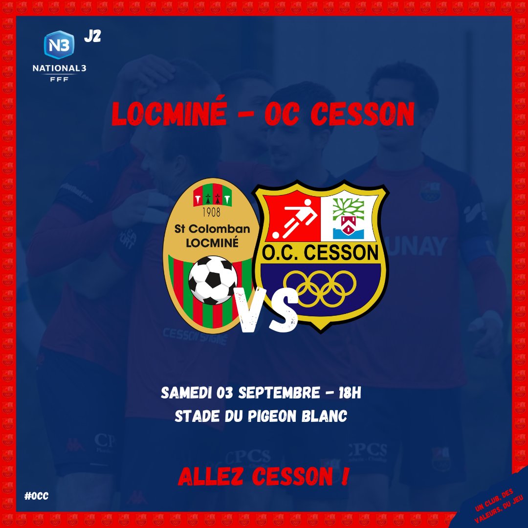 OCCessonFoot's tweet photo. [NATIONAL 3]

𝗝𝗢𝗨𝗥 𝗗𝗘 𝗠𝗔𝗧𝗖𝗛 ! 💪

🆚 @stcolocmine 
⌚️ 18h
🏟 Stade du Pigeon Blanc
⚽️ National 3 - J2
📲 #OCCSP

#TeamOCC https://t.co/dQdU7Y4qLP