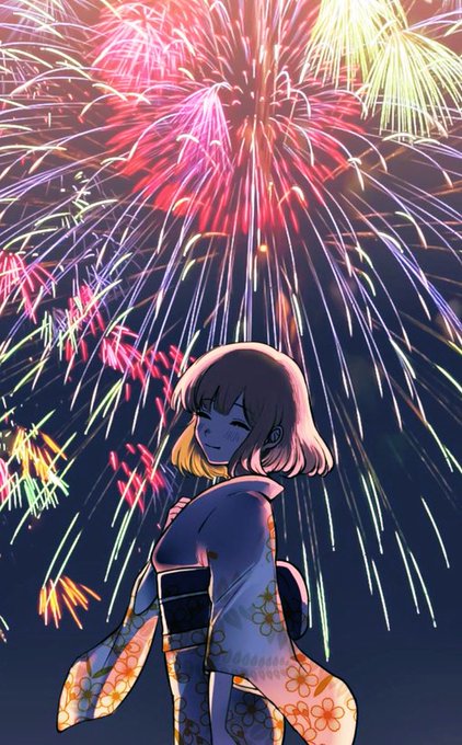 「aerial fireworks print kimono」 illustration images(Latest)