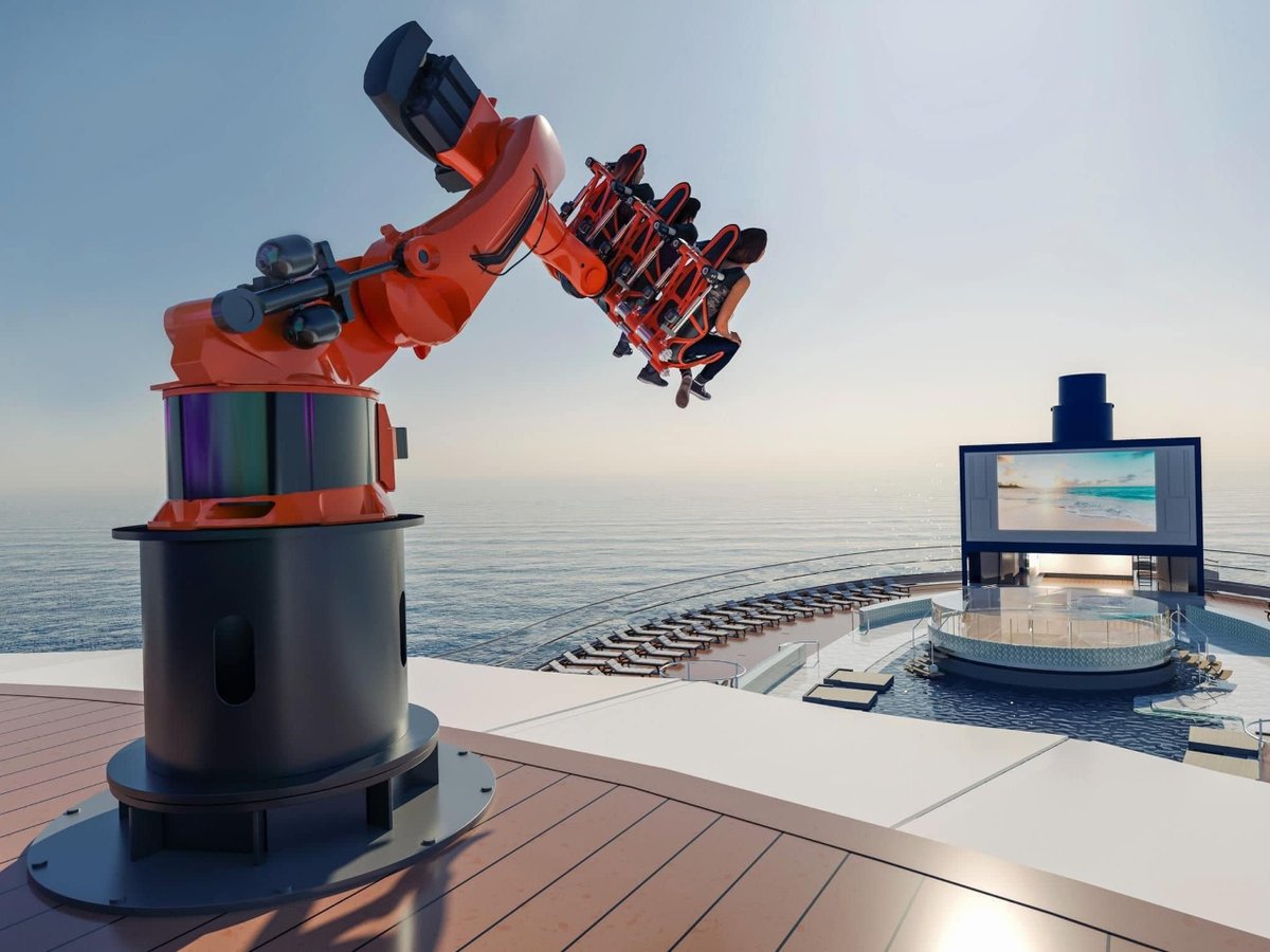 CHECK THIS OUT 😲!  The new ship MSC Seascape features unmissable leading-edge amusements including, for the first time at sea, the MSC Robotron! This is a thrilling ride that will delight all adrenaline-seekers on board.  Who is up for flying nearly 175 feet over the ocean 🌊!