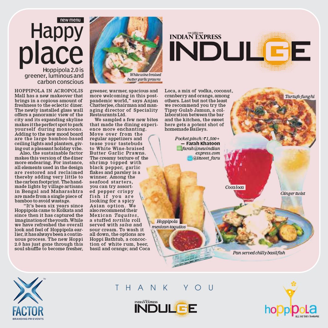 xfactor_events's tweet photo. @hoppipola_kol featured in @indulgexpress 

Thank you Sharmistha Ghosal and Farah for the feature!

#xfactorbrandingprevents #XperienceTheXtraordinary #prstories #branding #marketing #advertising #brandstrategy #influencercampaign #photoshoot #styling #hoppipolakolkata https://t.co/7uMyCIYArQ