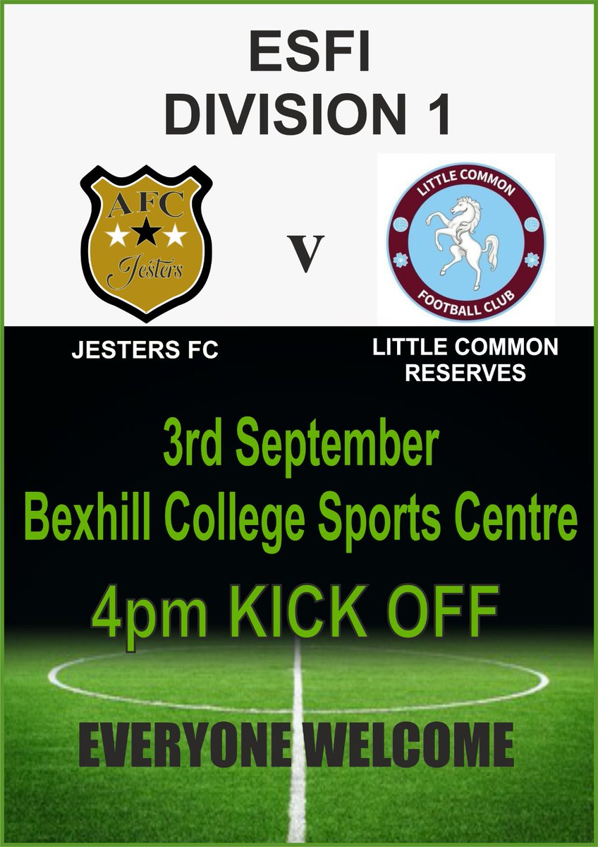 <a href="/FcJesters/">AFC Jesters</a> make there <a href="/MacronESFL/">MSH - East Sussex Football League</a> debut today against <a href="/LittleCommonII/">Little Common 2nds</a> all supporter welcome ⚽️❤️

Up the Jesters ⚽️❤️