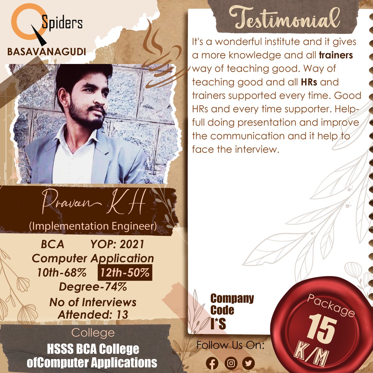 QSpiders__BTR's tweet image. Congratulations 🎉PRAVEEN K H, BCA(COMPUTER APPLICATION), Student of QSpiders Basavanagudi got placed as IMPLEMENTATION ENGINEER.

#qspidersbasavanagudi #computerapplication #implementationengineer #placements2022 #studentspower #bestinstitute #besttrainerever #offlineclasses