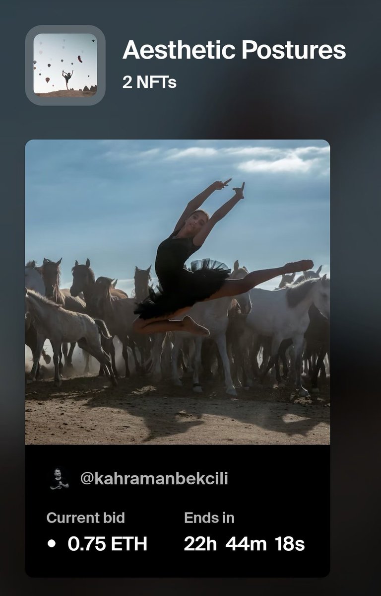Good morning friend 😊

⏰ Auction 😊
 📷 I woke up with a happy mail this morning, valuable collector @GSSISBST has started an auction for my photo named ballerina and horses.  As always, thank you very much my friend for trusting my art.🤗
#NFTCommunity
foundation.app/@kahramanbekci…