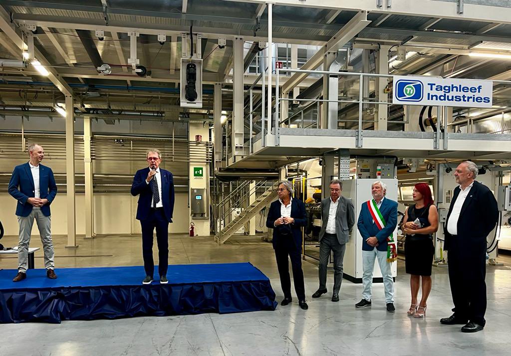 Germano Scarpa Capogruppo industrie chimiche di Confindustria Udine porta il saluto all’inaugurazione impianto Taghleef Industries #Schuhmann (CEO) #Cecchini (Plant Director) #Bini #Pizzimenti Del Frate