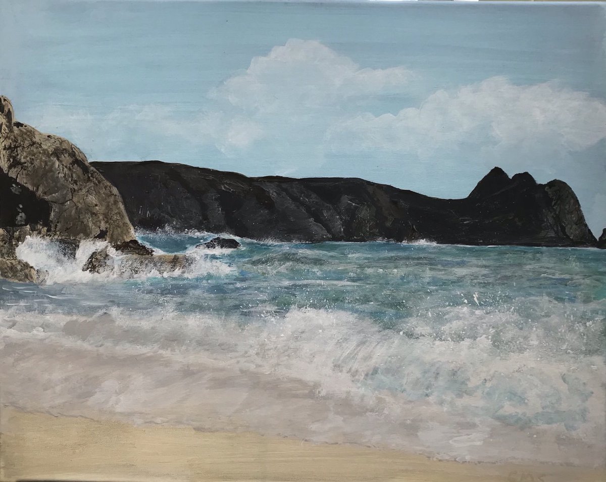 Finished painting. Porthcurno Beach Cornwall