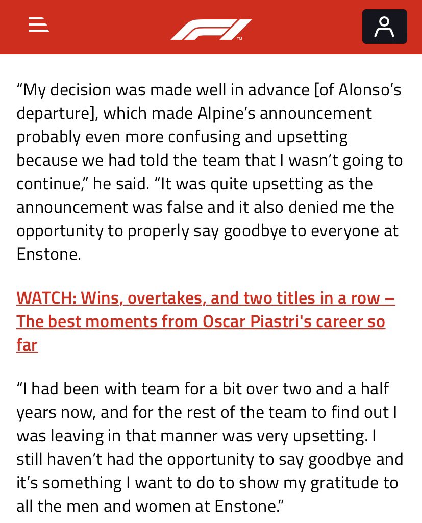 Vetteleclerc's tweet photo. So Otmar told Oscar that he would drive for Alpine infront of some team members (despite the knowledge that he doesn’t want to continue with Alpine), team members who were oblivious on the situation (!), so Oscar didn‘t want to cause a scene and sort of pretended to be "happy". https://t.co/03eB9Ef7Qg