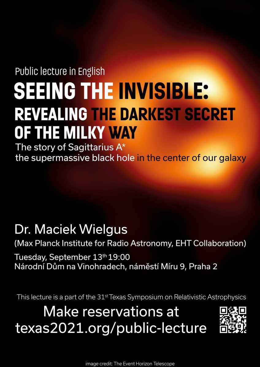 Registration for the public lecture by Dr. Maciek Wielgus (@maciekwielgus3) on September 13th is now open. Visit texas2021.org/public-lecture and reserve your seat! #31stTexasSymposium @matfyz @CharlesUniPRG