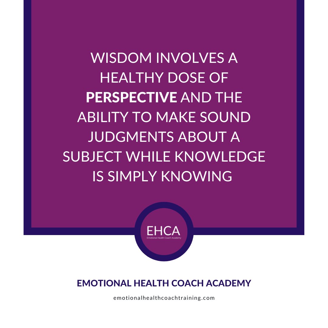 Wisdom combines knowledge, perspective and experience and that's what makes training with us different. 

#careerchange #coachtraining #EHCA #emotionalhealthcoach