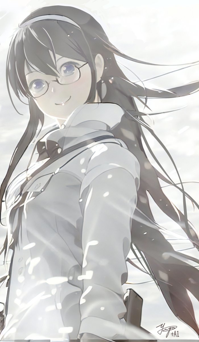 ooyodo (kancolle) 1girl solo long hair glasses blue eyes hairband black hair  illustration images