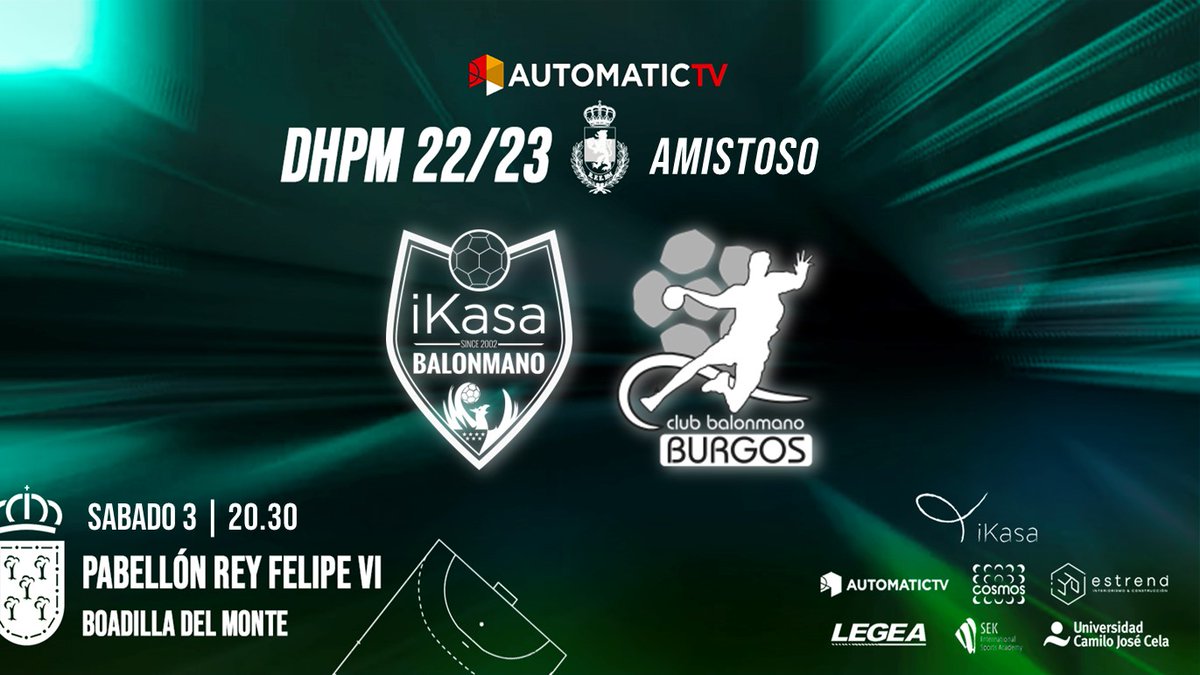 🟩 #dhplatamasc 
Continúa la preparación de nuestro equipo! 
Esta vez nos visita otro rival conocido, <a href="/BalonmanoBurgos/">Club Balonmano Burgos</a>  
Este sábado desde las 20.30h en el Pab. Rey Felipe VI de <a href="/Ayto_Boadilla/">Ayuntamiento de Boadilla del Monte</a> con 🎟️acceso libre
Suerte #iKasers