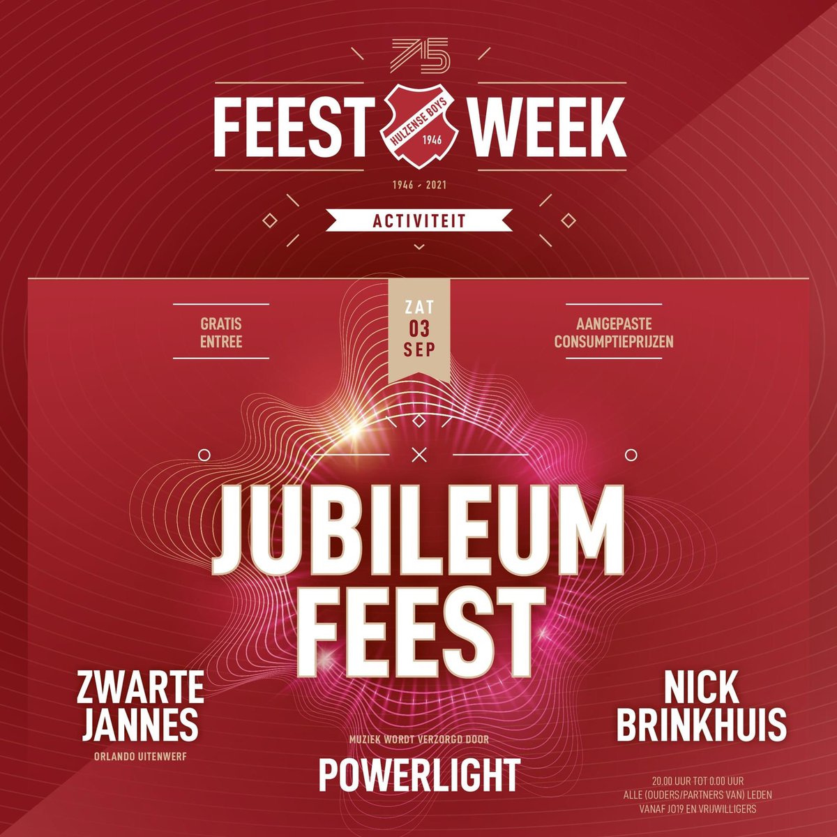 hulzenseboys's tweet photo. De laatste dag van de feestweek is aangebroken. Op Smidserve rolt de bal al weer en vanavond gaan we knallend richting ons 76-jarig bestaan #HB75 https://t.co/oxiz9SVMXH