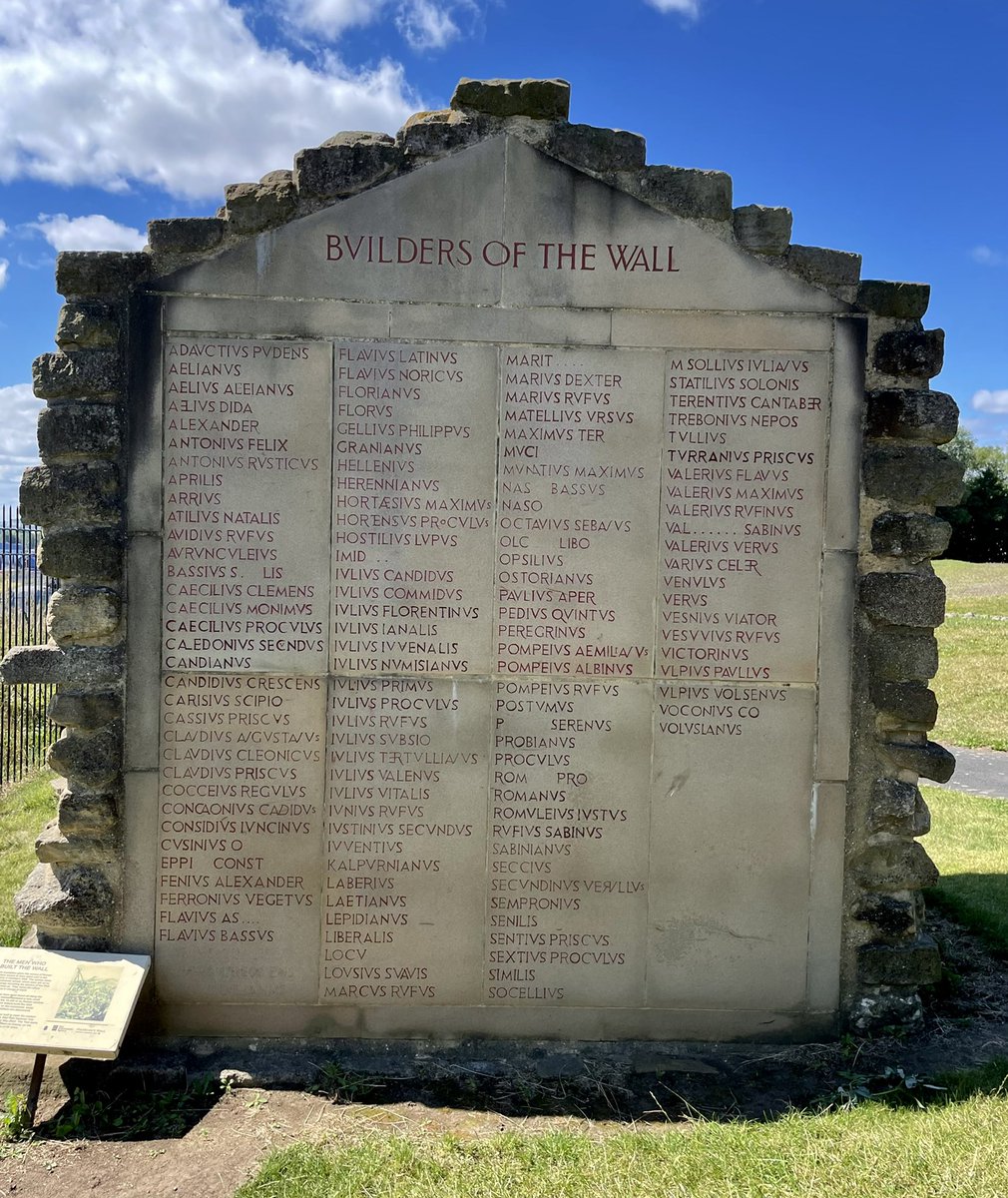 KPW1453's tweet photo. A monument at Segedunum Roman Fort on N. Tyneside to the known individuals who built Hadrian’s Wall. The names were gathered from ‘centurial stones’ which record the army units who built the wall. The monument marks the eastern end of the Hadrian’s Wall Path. #RomanSiteSaturday https://t.co/IF8TkEQQfK