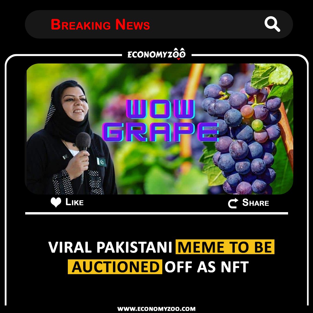 EconomyZoo's tweet photo. The ‘Wow Grape’ meme that hilariously trended over the internet last year is going to be auctioned off as a Non-Fungible Token (NFT) on 30 September at the digital art marketplace, Foundation.
#WowGrape #NFT #MemeAuction #newsupdates #LatestNews #BreakingNews #economyzoo #memes https://t.co/GFrHo1fPLJ