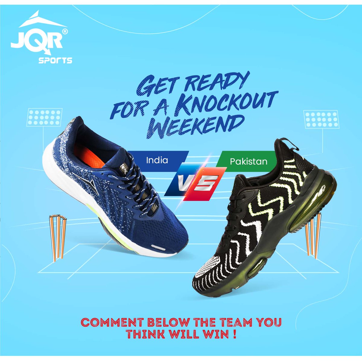SportsJqr's tweet photo. Gear up for the weekend runs and comment below the team youโre rooting for!
#JQRShoes #KnockoutWeekend #ChaloSwagSe #IndiaVsPakistan https://t.co/SIzLptYEE3