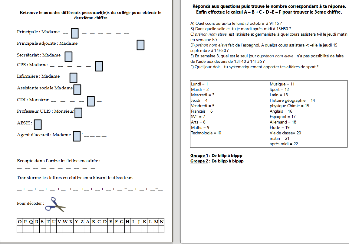 BegueAline's tweet photo. 🔐Les EDT élèves sont enfermés par votre PP dans un coffre, résoudre les 4 activités pour trouver le code 😱

✔️Comprendre l'EDT de la classe 
✔️Qui peut entrer en classe ?
✔️Retrouver le paragraphe du Règlement Int. qui parle de la situation.
✔️Trouver le nom des personnel(le)s https://t.co/TJ5DGam3k8