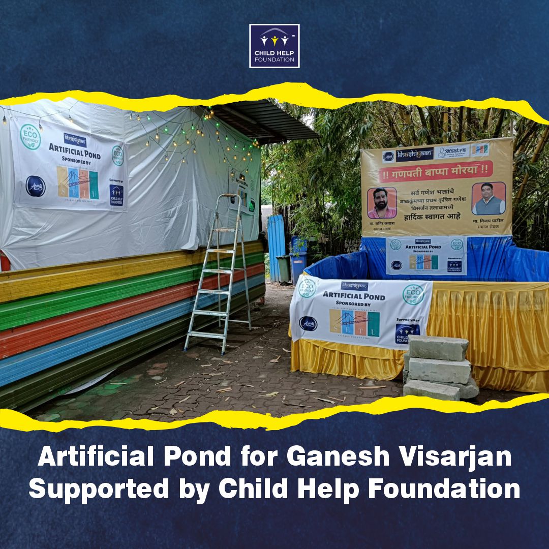 Childhelpindia's tweet photo. On 2nd September 2022, As families said farewell to #LordGanesh, a cordial initiative was conducted by our #CSR partner, SETU, where they designed an artificial pond. 
.
@Childhelpindia was delighted to learn about this initiative and decided to support it wholeheartedly. https://t.co/yrkpvlnIcB