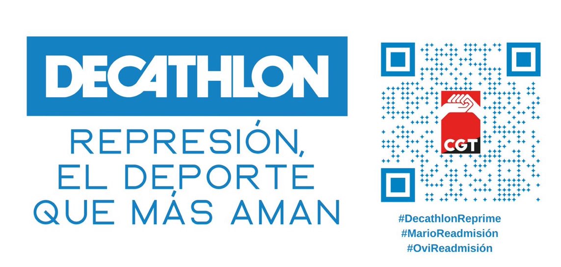 CGTfesibac's tweet photo. A @DecathlonES no le gustan los sindicatos combativos como la @CGT ♥️🖤 que defiende los derechos de la plantilla por ello reprime con despidos a miembros de su sección sindical.
#DecathlonReprime
#OviReadmisión
#MarioReadmision
#BoicotDecathlon
#RepresiónSindical https://t.co/ACreEa5aAv