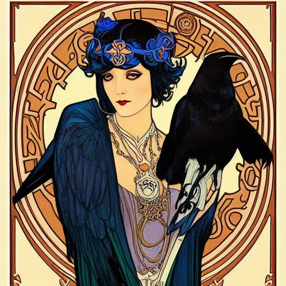 Been playing with DreamStudio Light. Takes a lot of tries, but some things turn out very interesting like this Art Nouveau Raven