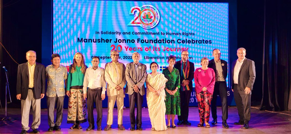 SwedenAmbBD's tweet photo. Warm congratulations to Manusher Jonno Foundation! Delighted to be part of their 20th anniversary celebration. Sweden 🇸🇪 shares the commitment to #HumanRights, #GenderEquality &amp; #GoodGovernance and are proud partners on the journey ahead.  #LeaveNoOneBehind #GenerationEquality🚻 https://t.co/LZwgcOlHdE