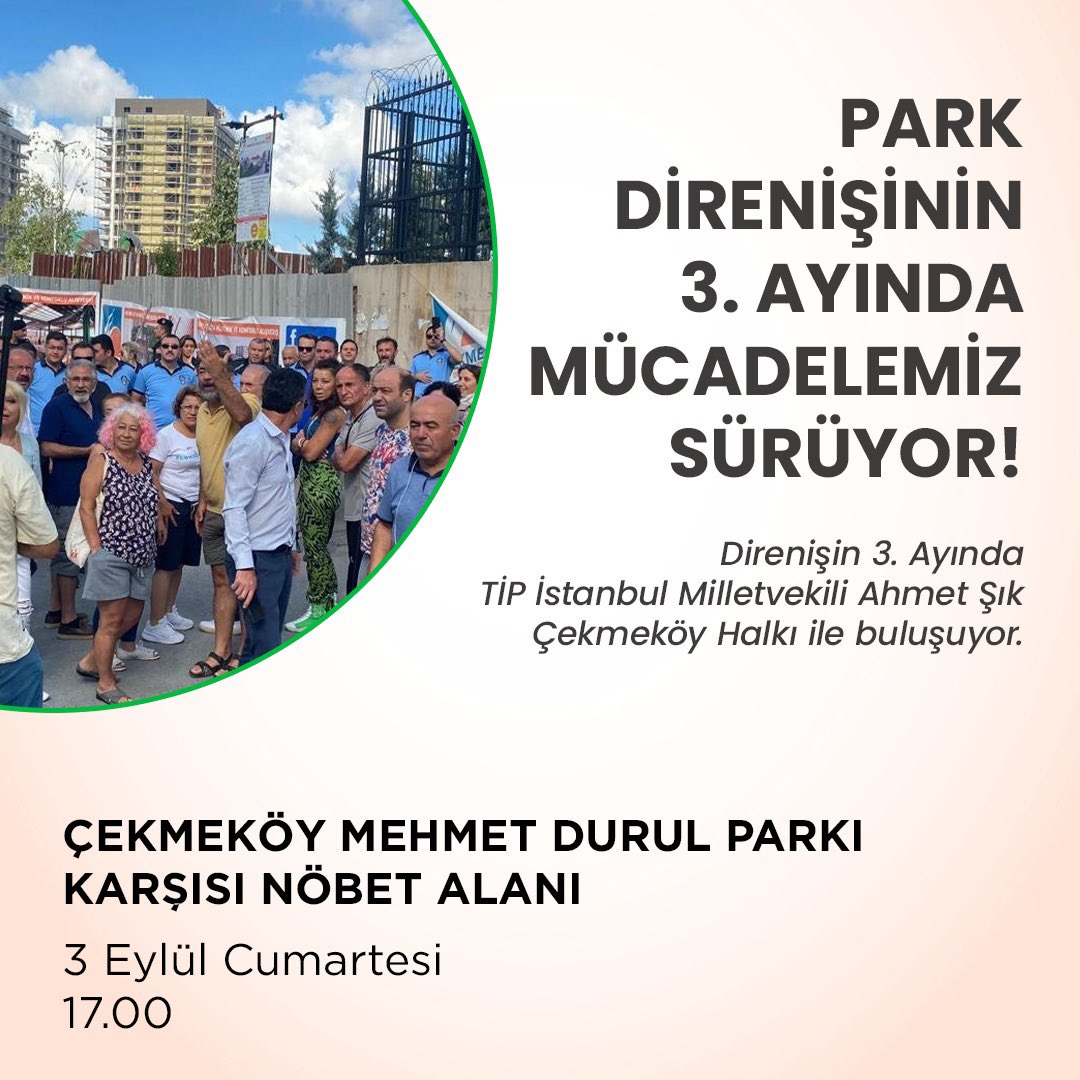 Çekmeköy’de park direnişinin 3. ayında mücadelemiz sürüyor!

3 Eylül Cumartesi (Bugün) saat 17.00’da herkesi park alanına bekliyoruz.