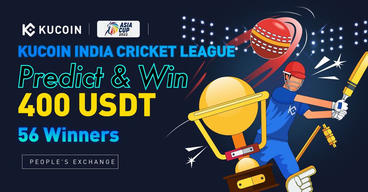 KucoinIndia's tweet photo. 🏏 KuCoin India Cricket League 🏏

🏆 This Asia Cup 2022 predict the game and get a chance to earn rewards.

💰 Total $400 Giveaway

⭐️Like, RT, Follow &amp; Tag 2 friends
📍https://t.co/nErm2CK4vh

1⃣ $20
2⃣ $15
3⃣ $10
4th-14th - $5 each 

Participate➡️https://t.co/N3yFx0UHG7 https://t.co/opSnyXiJqb