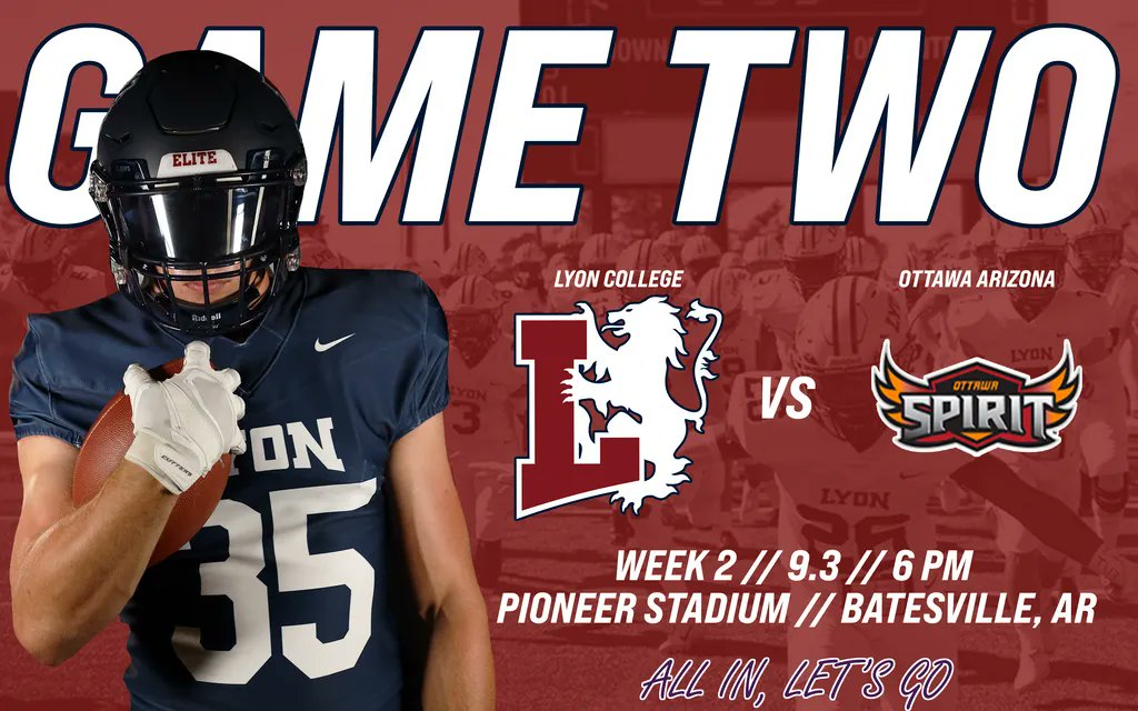 LyonScotsFB's tweet photo. 🏈: Lyon College football to host #10 Ottawa University of Arizona 

🆚: Ottawa Arizona
🗓: September 3, 2022
📍: Batesville, AR
⏰: 6:00 PM
🎥: https://t.co/DV5NJwurFl 
📊: https://t.co/2MEakQI9zz 
📰: https://t.co/Kmd88xYBbg 

#GoScotsGo💯 https://t.co/7khcjhpRQH