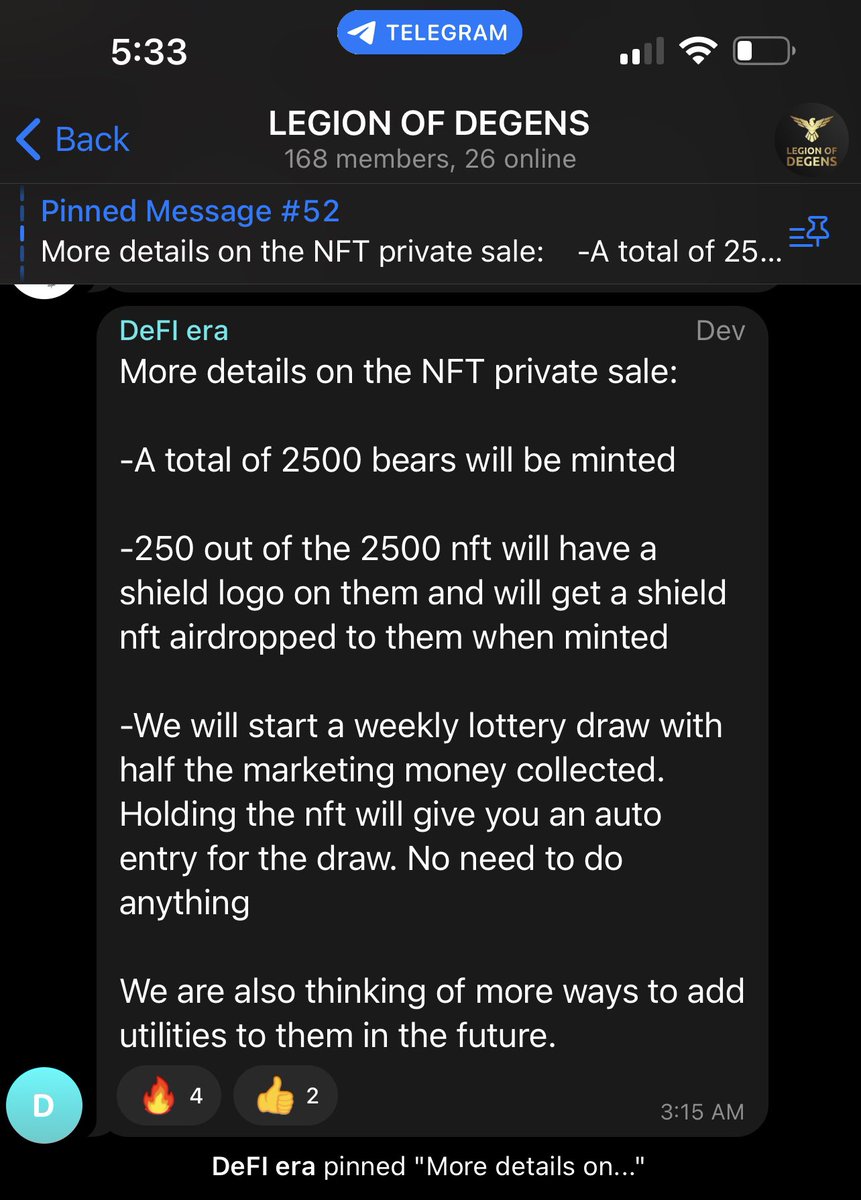 More details for our Degen Bear NFTs

👀 250 random @Shield_Coin NFTs to accompany our Degen Bears

👀 instantly eligible for our weekly lottery drawings by holding our NFTs

👀 And more to come!