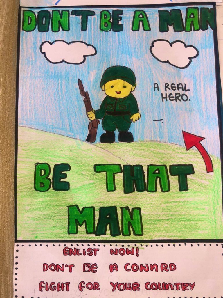 MissSmithard's tweet photo. World War I propaganda posters from my #nat5history class. Are you persuaded?! 🧐 I absolutely LOVE this lesson every year ❤️ #thewilldoesit #dumfrieshigh #wwI #propaganda https://t.co/m22xmw2iWs