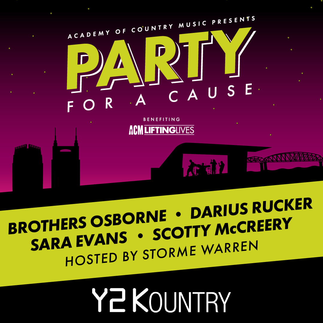 highwaysiriusxm's tweet photo. There's a party going on tonight on @Y2Kountry! ๐ Tune in to hear @brothersosborne, @dariusrucker, @saraevansmusic, @ScottyMcCreery, and MORE in #ACMparty For a Cause, airing tonight at 8pm ET on #Y2Kountry. ๐ https://t.co/2gTyE5Skuc