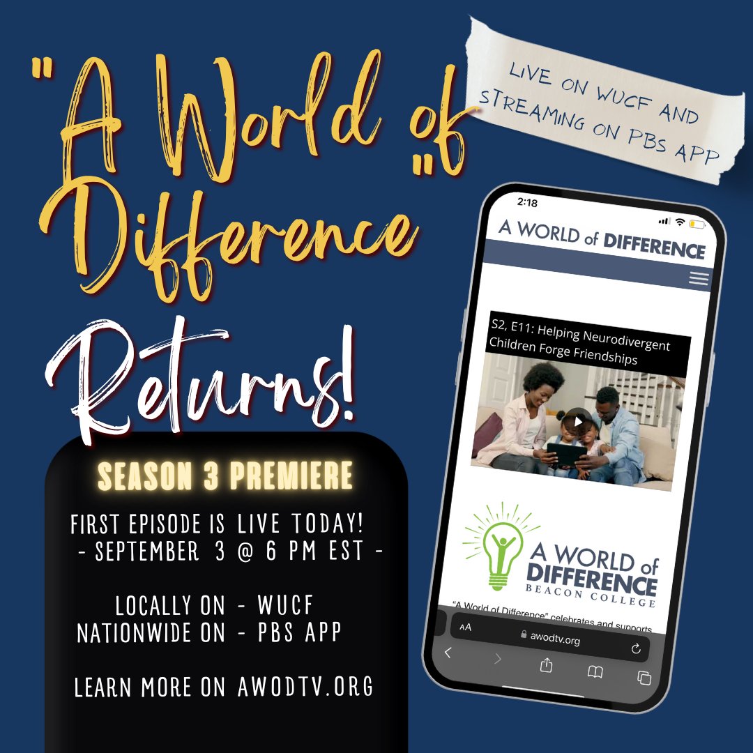 osDarrylEOwens's tweet photo. It’s finally here! Grab your snacks and favorite people to tune into the season three premiere of “A World of Difference” today, at 6 p.m. EST on @WUCFTV !
#AWOD #Neurodiversity https://t.co/ANKwfx6F2o