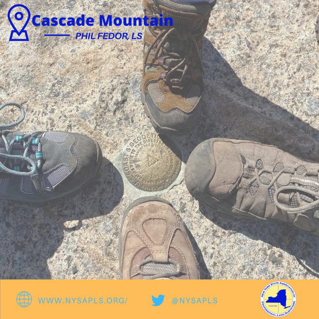 nysapls's tweet photo. It is a family affair! Phil Fedor, LS and his brother spotted a benchmark on a hike with his family to the peak of Cascade Mountain! #BenchmarkHunt #NYSAPLS https://t.co/9oscqLH8KL