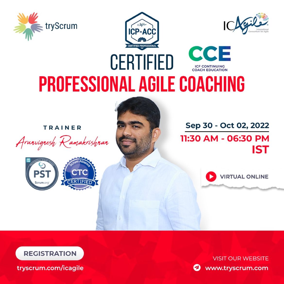 try_Scrum's tweet photo. The Agile Coaching program (ICP-ACC) affirms an understanding of the tools, skills, and techniques needed to coach agile teams.
#agilemindset #agilecoach #scrummaster #scrum #tryScrum #scrumtraining #agilescrum #scrummasterlife https://t.co/VMOnqYfltI