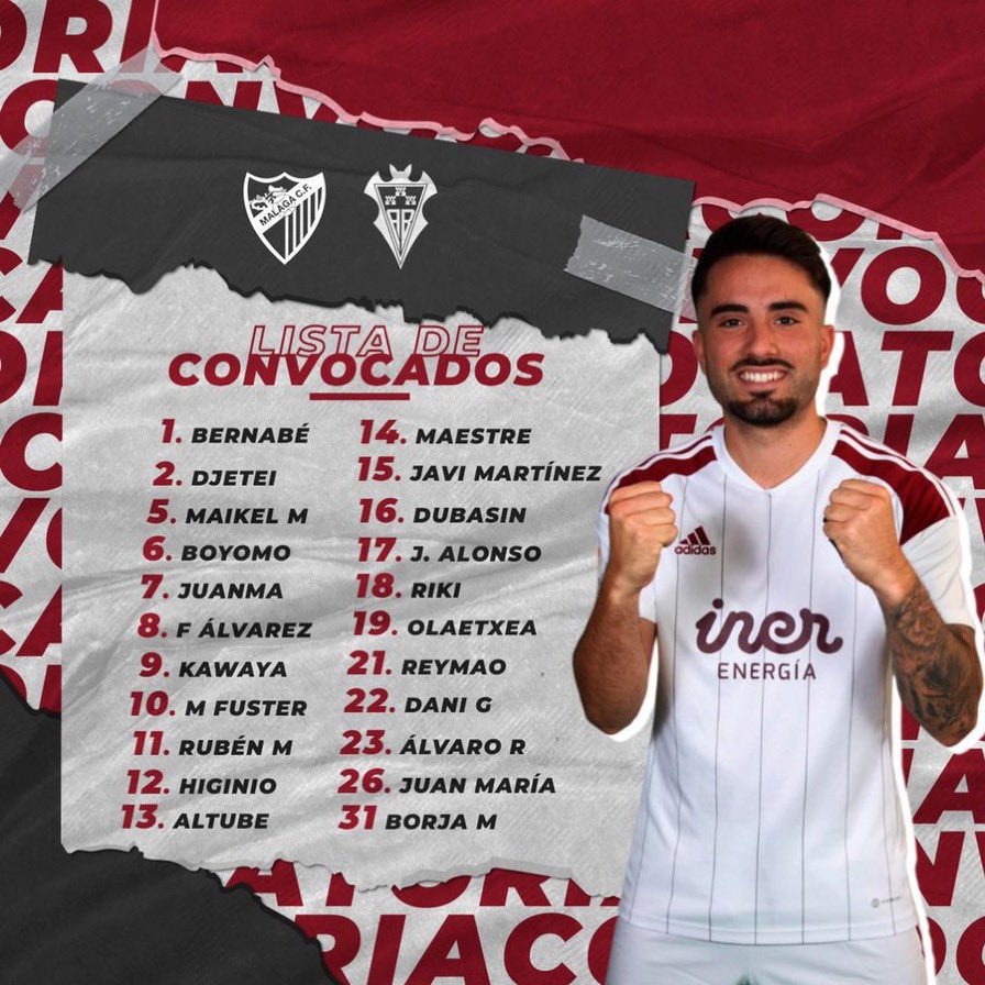 MalagaXtra's tweet photo. Convocatoria del Albacete BP para visitar La Rosaleda. https://t.co/yD18LUrb3X