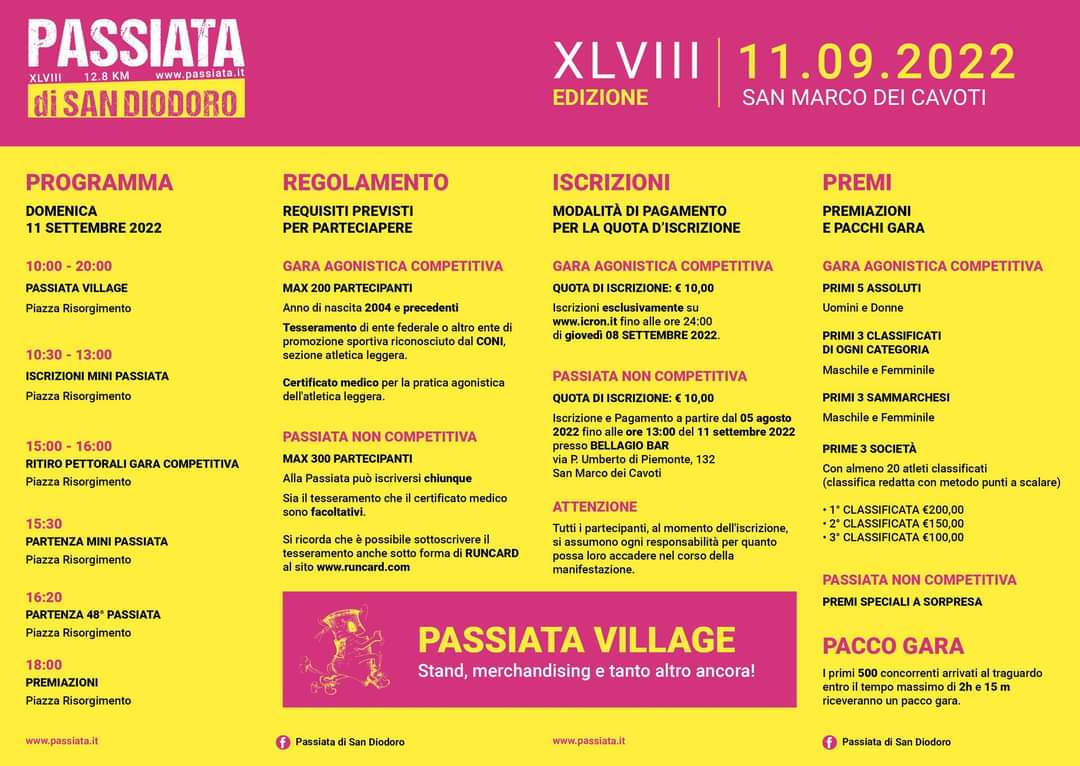 gcostanzo85's tweet photo. L'11 settembre torna l'appuntamento con una tra le gare piรน antiche in #Campania
Vi aspettiamo a #sanmarcodeicavoti per la #passiata di San Diodoro
Quest'anno tornano le mini passiate, iscrizioni aperte anche ai camminatori
https://t.co/Gm8rsyQZHf
#fujmola
#running
#benevento https://t.co/WH8qeiRyzv