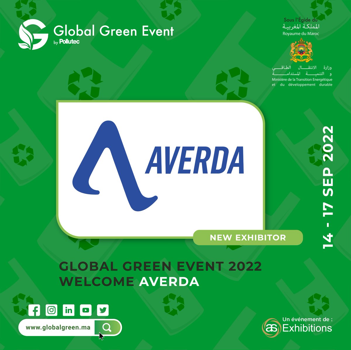Global Green Event (@pollutecmaroc) on Twitter photo We are glad to present you AVERDA , our new exhibitor on the Global Green Event by Pollutec #GGE - which will take place from ππ ππ¨ ππ πππ©πππ¦πππ« ππππ at the MOHAMMED VI Exhibition Centre ( in front of the Mazagan Beach Resort)
Register: badge.globalgreen.ma We are glad to present you AVERDA , our new exhibitor on the Global Green Event by Pollutec #GGE - which will take place from ππ ππ¨ ππ πππ©πππ¦πππ« ππππ at the MOHAMMED VI Exhibition Centre ( in front of the Mazagan Beach Resort)
Register: badge.globalgreen.ma