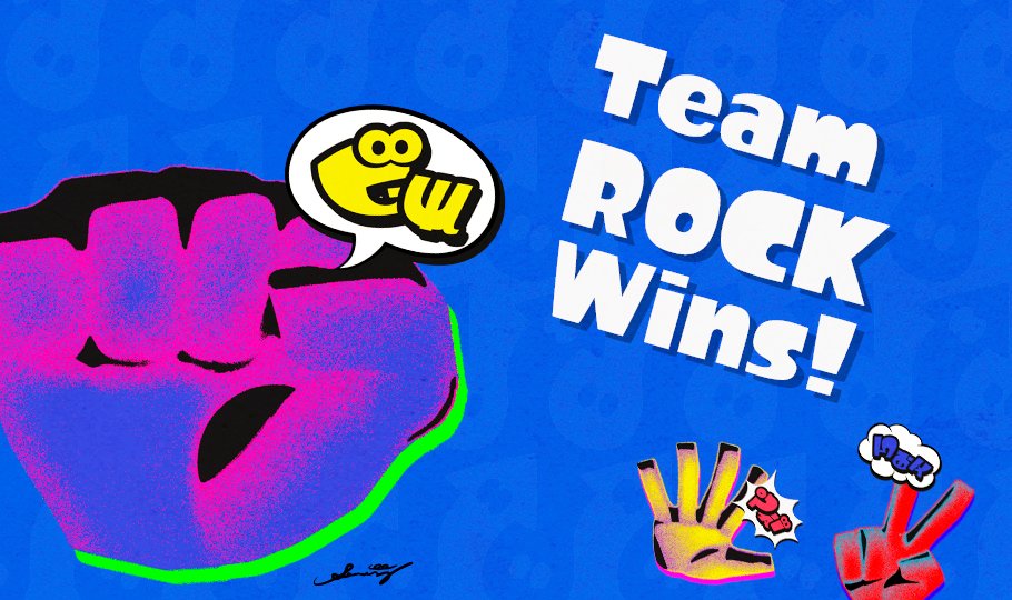SplatoonEN's tweet photo. Team rock has won the splatfest! Squid researchers will not be disclosing which team we supported, as talks about Splatfest Teams teams were banned from the Research Labs to prevent physical brawls during work hours. https://t.co/vgWnC5NzEd