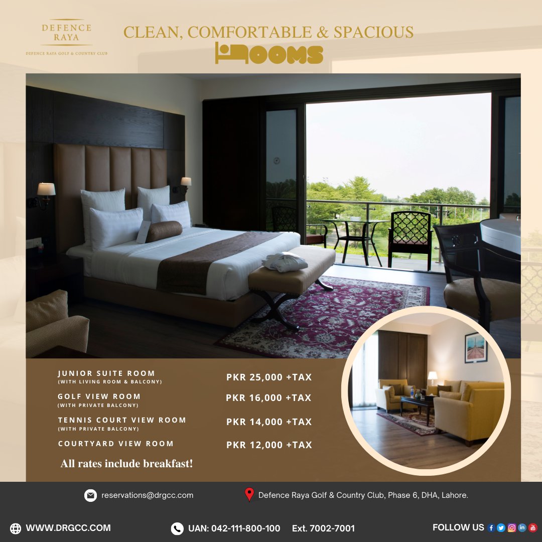defence_raya's tweet photo. For inquiry and booking please call 042-11-800-100 or email at reservations@drgcc.com or guestrelations@drgcc.com. 
You can also visit our website at https://t.co/7d0Cwq6agp for a visual overview of our exquisite rooms.
#rooms #guestrooms #accommodation #Lahore #Pakistan #luxury https://t.co/fVXzzVD5Kw