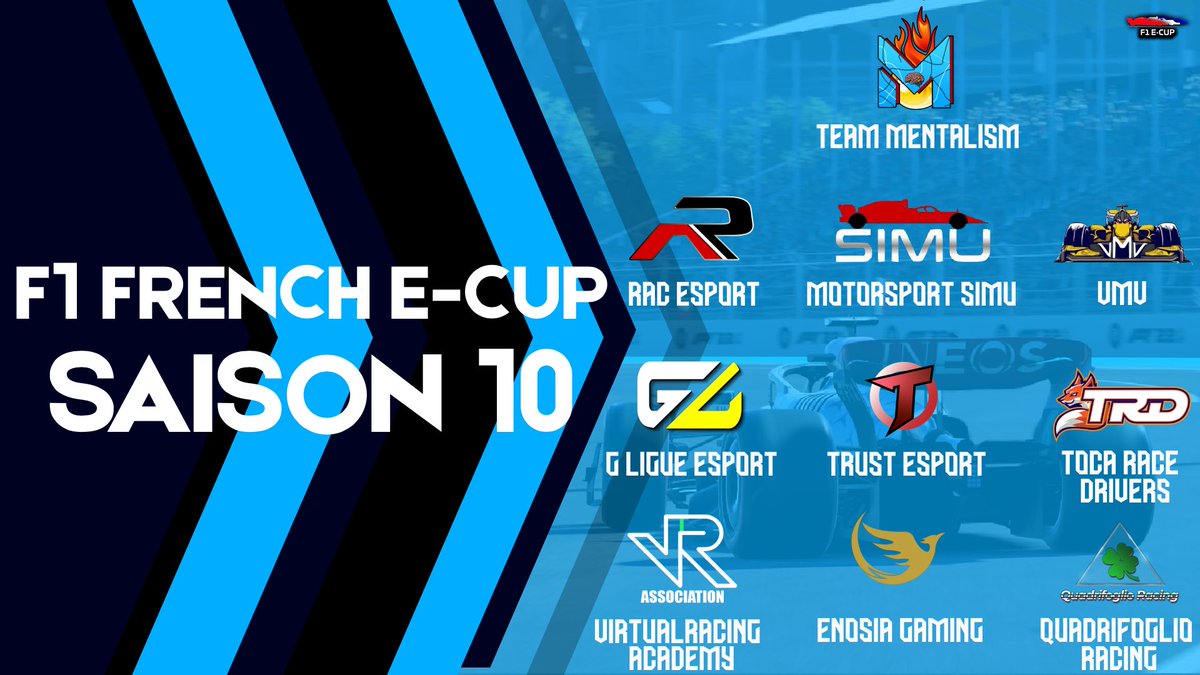 FSLeagues's tweet photo. 🏆 | F1 French e-Cup
🎮 | F1 22 - PlayStation
📌 | Saison 10

🔥 Le plus gros niveau francophone de tous les temps. Bienvenue à la saison anniversaire de la F1 French e-Cup !

🏆 Qui succèdera à @Team_Mentalism et remportera le titre tant convoité de champion de France ?

🔜🇧🇭 https://t.co/CKEM0AYpvS