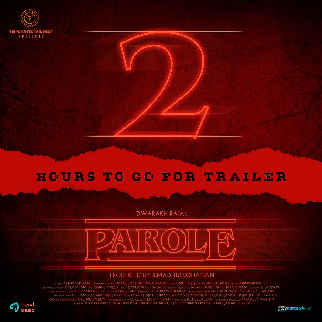 trendmusicsouth's tweet photo. Sambavam in 2 Hours! ⏳ #ParoleTrailer at 5pm on @trendmusicsouth Stay Tuned!📻

#ParoleTheMovie @tripr_entertain @KarthiikPK @linga_offcl @Iamkalpika @JanakiSuresh4 @Oscl8r1 @Magesh_DOP @MuniezEditor @akilanram1 @teamaimpr @LuxeENTin @ctcmediaboy @madhu1134 @iamdwarakh https://t.co/SUgYg9MGcw