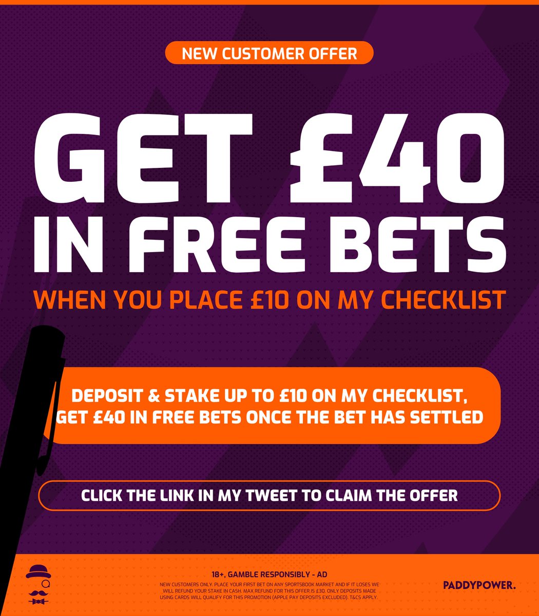 📝 35/1 Premier League Checklist

Load bet: bit.ly/Checklist-3S

🆓 Get £40 in free bets, when you place £10 on my Checklist as your first bet. 

⬆️ Claim offer: bit.ly/B10Get40-PP (#Ad)

18+, Gamble Responsibly | T&amp;Cs Apply