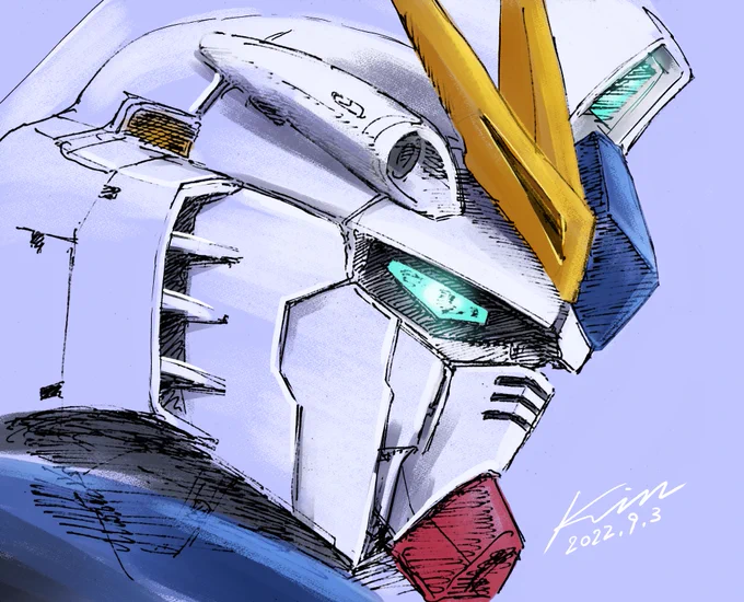 今日9月3日は #νガンダムの日ということで、去年の「νガンダムの日」に描いたラクガキに色塗りしました。カラーは福岡νガンダムのトリコロール仕様で!(雑塗りです・・・) 