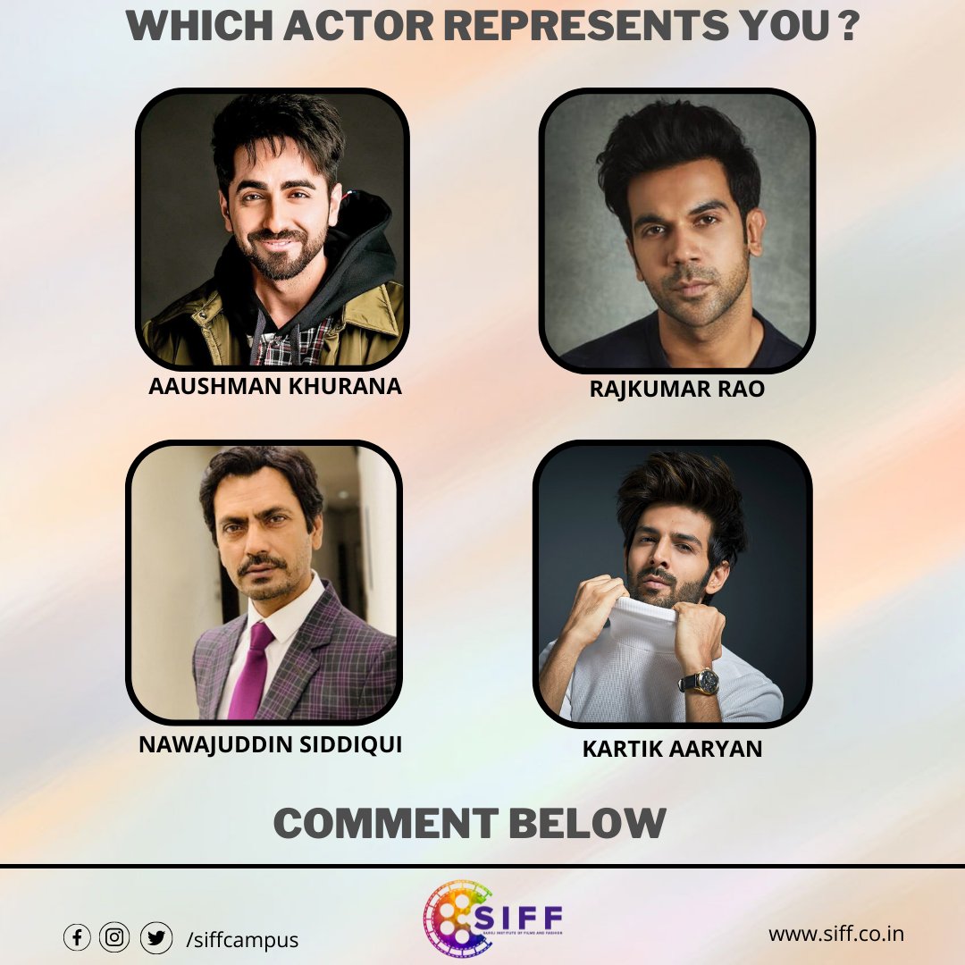 siffcampus's tweet photo. WHICH ACTOR REPRESENTS YOU ?
COMMENT BELOW ⬇️

#siffcampus #siff #filmmaking #cinematography #super #creative #transformation #filmschool #joinsiff #acting #direction #editing #sound #mumbai #filmmaker https://t.co/9FY5DxOL8m