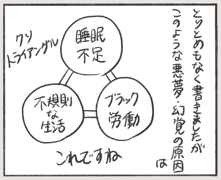 体験談思ったより見てもらえてお恥ずかしい限りなんですが、
まじコレでしかないので金縛りとか幻覚見える人は仕事し過ぎずいっぱい寝て

あと若い人ほどなりやすいらしい 私もアラサー突入した頃からほとんど起きなくなっ…… スー… 