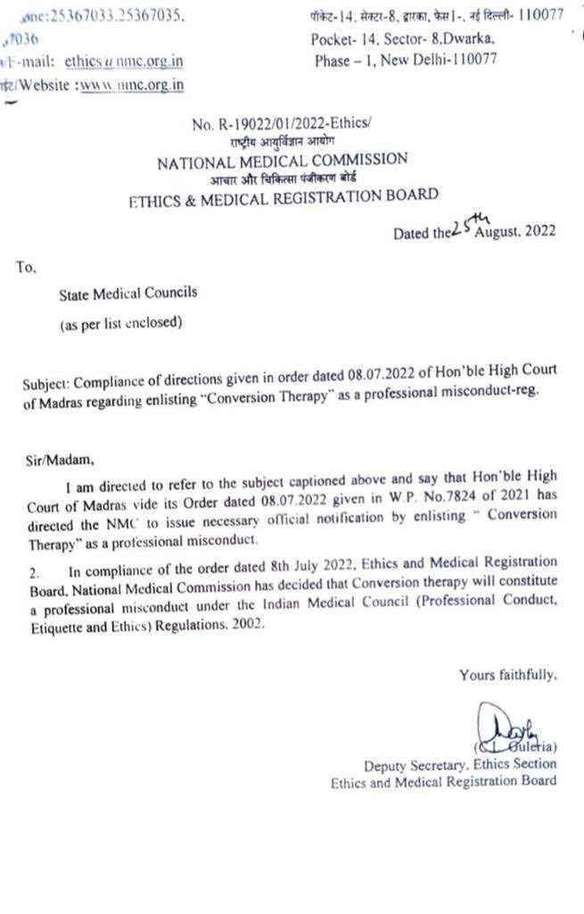 National regulator of doctors in India declares those offering so-called #conversiontherapy will face charges of #professionalmisconduct . Well done!!