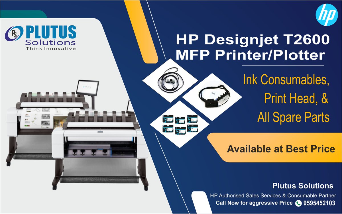 PlutusSolution's tweet image. HP Designjet T2600 Printer / Plotter 
Ink Consumables, Print Head, All Spare Parts Available at Best Price.
For Aggressive Prices Call on 9595452103.
#HPPlotter #HPPrinter #HPDesignjetPrinter #HPLargeFormatPrinter #HPWideFormatPrinter #Inkcartridge #HPInk #Printhead #Spareparts