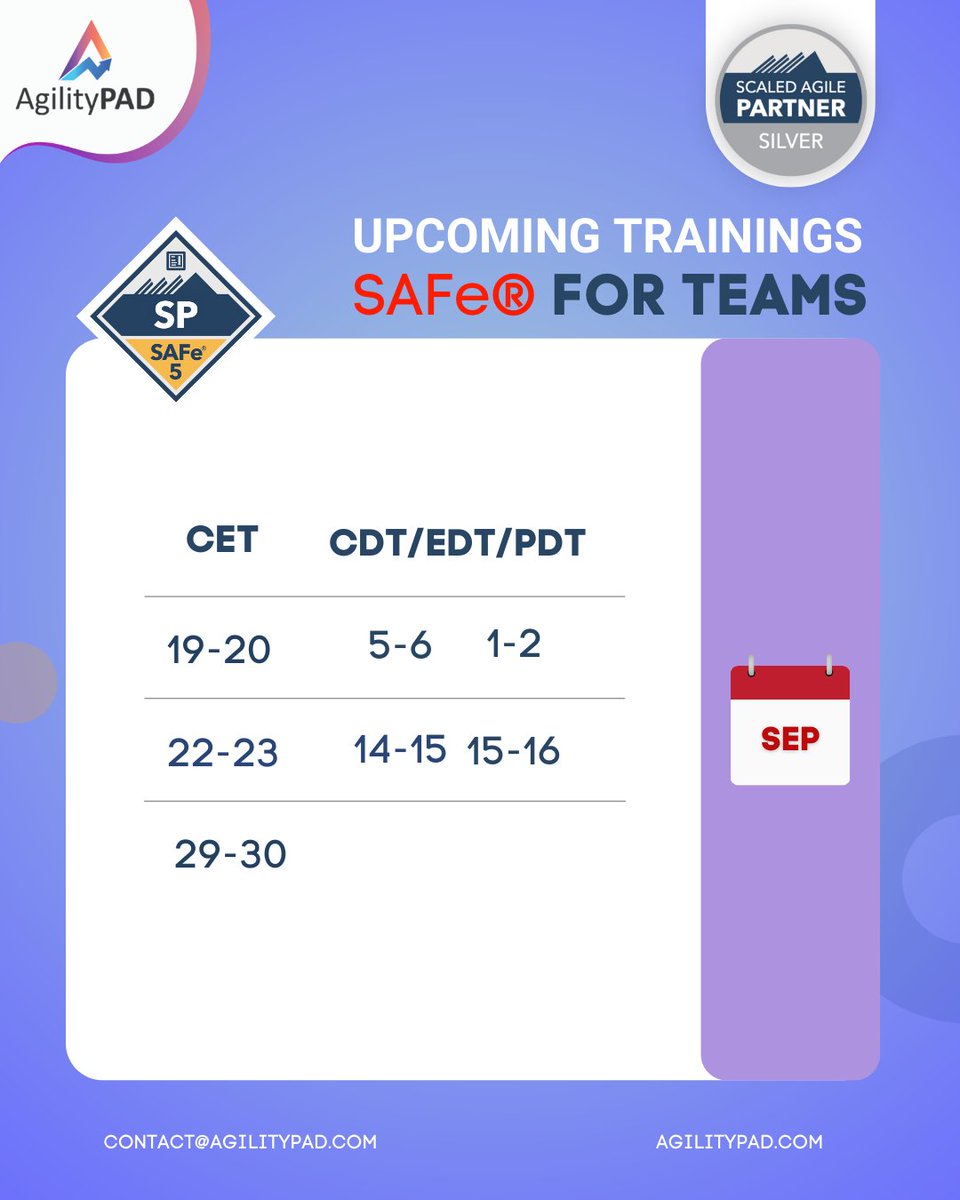 agilitypad's tweet photo. Enroll Now for Upcoming SAFe® for Teams (SP) Online Certification & Training in September 2022!!
Enroll Now - https://t.co/jW5usEJ8MR
#team #training #scaledagileframework #scaledagile #lean #enterprise #agile #agileteam #safeforteams #safe5 #scalingagile #agilitypad #training https://t.co/vqKWSxv1Au