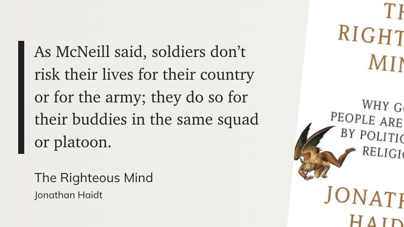 pablohjorge's tweet photo. "As McNeill said, soldiers don’t risk their lives for their country or for the army; they do so for their buddies in the same squad or platoon." via @readwise https://t.co/94sQXHDUuo